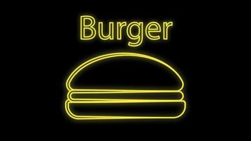 enseigne au néon de café burger. logo néon fastfood burger sandwich, bannière lumineuse, modèle de conception, publicité néon de nuit pour restaurant, cuisine de rue. illustrations vectorielles. édition de texte enseigne au néon vecteur