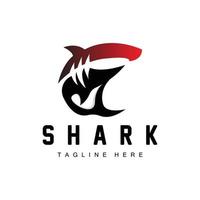 logo de requin, illustration vectorielle de poisson sauvage, prédateur de l'océan, icône de conception de marque de produit vecteur