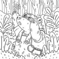 mignon ours botaniste à lunettes, explore de nouvelles plantes. jardinage grizzli. animal dans la forêt. page de coloriage de vecteur enfants illustration.