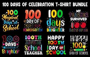 Ensemble de t-shirts des 100e jours d'école, conception de t-shirt des cent jours, t-shirt de célébration des 100e jours vecteur