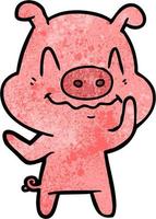 cochon funy de dessin animé de texture grunge rétro vecteur