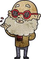 Retro grunge texture dessin animé vieil homme avec barbe vecteur