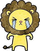 lion de dessin animé de texture grunge rétro pleurant vecteur