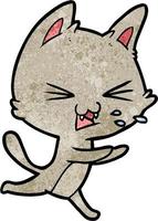chat de dessin animé de texture grunge rétro crachant vecteur
