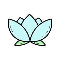 icône de doodle de fleur de lotus, illustration vectorielle sur blanc. dessin simple en couleur bleue vecteur