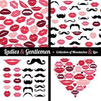 ensemble de moustaches ensemble de lèvres saint valentin vecteur