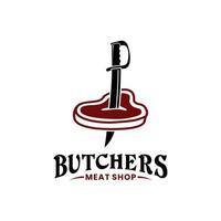 lame de couteau épée poignarder la viande pour le logo de l'abattoir ou la conception du logo de la boucherie vecteur