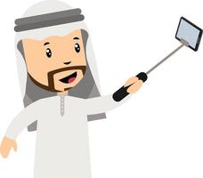 hommes arabes faisant selfie, illustration, vecteur sur fond blanc.