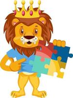 Lion avec puzzle, illustration, vecteur sur fond blanc.