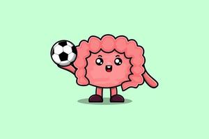 personnage de dessin animé mignon intestin jouant au football vecteur