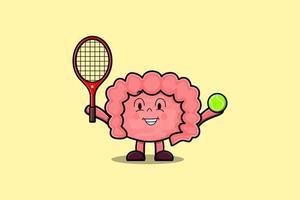 personnage de dessin animé mignon intestin jouer au tennis vecteur