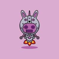 illustration vectorielle de personnage de dessin animé mascotte costume animal fusée robot mignon lapin vecteur