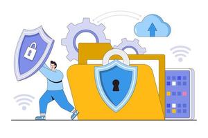 concept de protection des données plat avec des personnages de personnes. illustration vectorielle minimale de style de conception de contour pour la page de destination, la bannière web, l'infographie, les images de héros vecteur