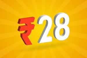 28 roupies symbole 3d image vectorielle de texte en gras. 3d 28 roupie indienne monnaie signe illustration vectorielle vecteur