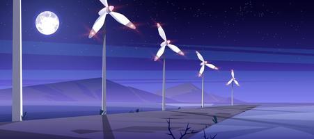 ferme énergétique avec éoliennes la nuit vecteur