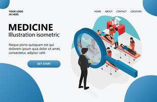 illustration de l'observation des agents de santé à partir d'une loupe adaptée à la page de destination, aux dépliants, aux infographies et à d'autres éléments graphiques liés au vecteur