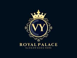 lettre vy logo victorien de luxe royal antique avec cadre ornemental. vecteur