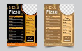 menu de délicieuses pizzas modernes et modèle de conception de flyer de restaurant vecteur