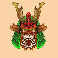 illustration de tête de chevalier de tigre samouraï japonais et conception de t-shirt casque de tigre de samouraï inspiré du style de dessin japonais vecteur