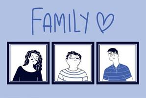 famille heureuse, dessin au trait vecteur