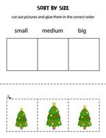 Trier les sapins de Noël par taille. feuille de travail éducative pour les enfants. vecteur