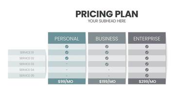 modèle de table de plan d'abonnement à la tarification créative moderne avec un style d'icône de ligne minimal. éléments de conception d'interface ui ux. élément de conception infographique avec plans d'options pour site Web ou vecteur de présentation.