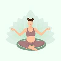 yoga pour femmes enceintes. femme aux yeux fermés en position du lotus sur fond vert vecteur