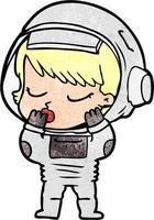 rétro grunge texture dessin animé mignon spacewoman vecteur