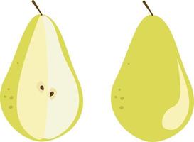 illustration vectorielle de poire entière et coupée, style minimaliste de couleur jaune de fruit de poire vecteur