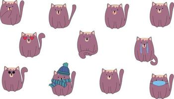 clipart vectoriel de chats de dessin animé, ensemble de chatons minimalistes, design plat sur fond blanc