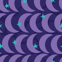 lune à motif harmonieux d'étoiles, motif répétitif de lune violette sur fond bleu vecteur