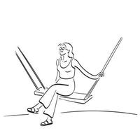 femme assise sur une balançoire en bois illustration vecteur dessiné à la main isolé sur fond blanc dessin au trait.