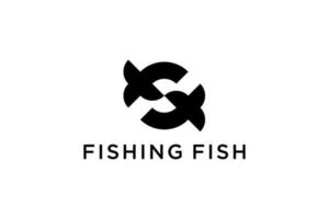 logo de poisson de pêche noir vecteur