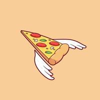 tranche de pizza volante avec illustration d'aile. ange pizza volant vecteur