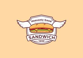 sandwich sous-marin baguette avec modèle d'emblème d'insigne d'icône de logo d'aile vecteur