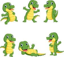 collection de dessin animé de personnage de crocodile mignon vecteur