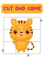 coupez et collez le tigre. jeu éducatif pour enfants, feuille de calcul imprimable.puzzles avec des animaux vecteur