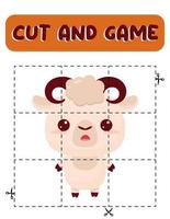couper et coller l'agneau. jeu éducatif pour enfants, feuille de calcul imprimable.puzzles avec des animaux vecteur