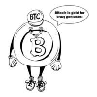 personnage de bitcoin drôle dessiné à la main isolé sur fond blanc vecteur