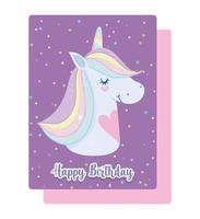 carte d'anniversaire avec tête de licorne magique vecteur