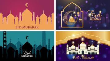 quatre arrière-plans pour le festival musulman eid mubarak vecteur