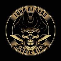 le roi pirate seigneur de la mer. la conception d'illustration vectorielle de crâne de pirate doré. vecteur