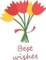 bouquet de tulipes carte de voeux minimalisme, illustration de fleurs de style plat avec inscription meilleurs voeux vecteur