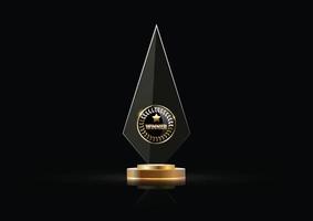 gagnant du trophée d'or brillant en verre isolé sur vecteur noir