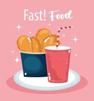 Fast food. cuisses de poulet et soda. vecteur