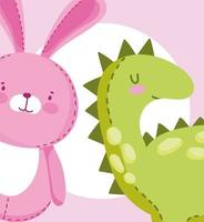 dessin animé petit lapin rose et dinosaure vecteur