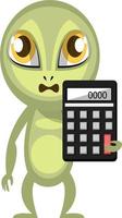 alien holding calculatrice, illustration, vecteur sur fond blanc.