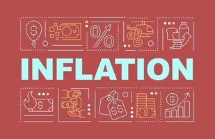 Concepts de mots d'inflation bannière rouge. hausse des prix des marchandises. infographie avec des icônes modifiables sur fond de couleur. typographie isolée. illustration vectorielle avec texte. vecteur