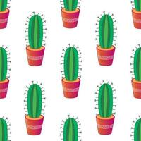 cactus en motif de coutures en pot. illustration pour l'impression, les arrière-plans, les couvertures et l'emballage. l'image peut être utilisée pour les cartes de voeux, les affiches, les autocollants et le textile. isolé sur fond blanc. vecteur