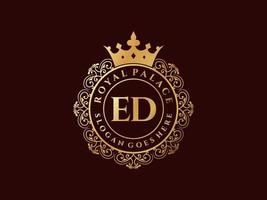 lettre ed logo victorien de luxe royal antique avec cadre ornemental. vecteur